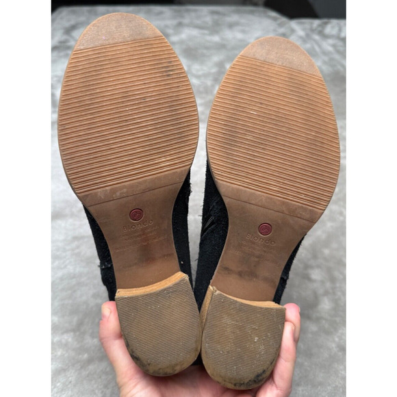 Blondo Black Suede Waterproof Ankle Boots Whipstitch Boho Block Heel Womens 8.5 - Picture 6 of 10